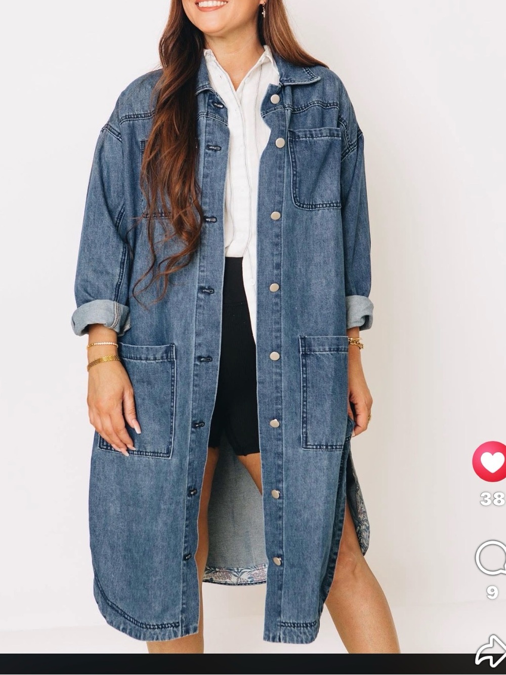 Women's Long Denim Shirt Jacket - Blue